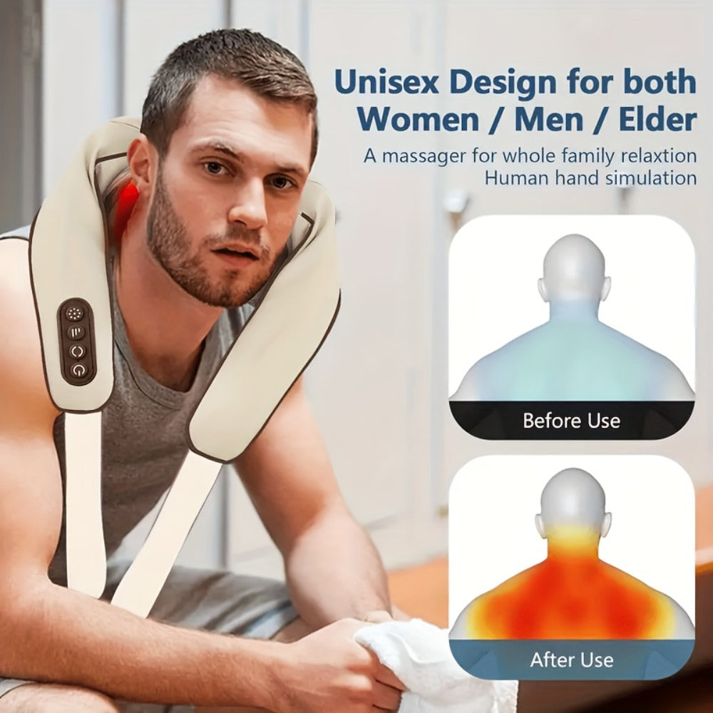 Neck Massager Shiatsu with Heat ¨C 6-Node Deep Kneading Wireless Massager for Neck, Shoulders & Trapezius Muscles | Hands-Free Electric Neck & Shoulder Massager with Heating Function
