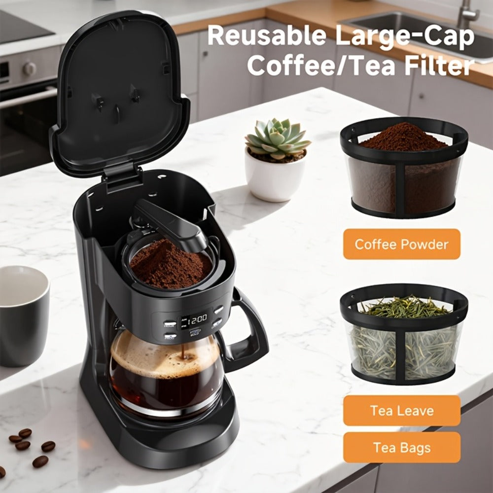 5-Cup Programmable Digital Coffee Maker ¨C Auto Brew, Sneak-A-Cup Anti-Drip, Washable Basket Filter, Keep-Hot Plate & Water Level Window, Drip Coffee Machine for Home & Office ¨C Black, White