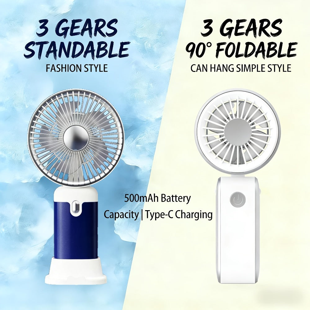 Handheld & Standing Fan Rechargeable USB | 3-Speed Portable Mini Fan, Foldable Dual-Mode Design for Travel, Office & Outdoor Use ¨C Perfect Summer Gift for Women & Girls, White & Blue, 1pc & 2pcs