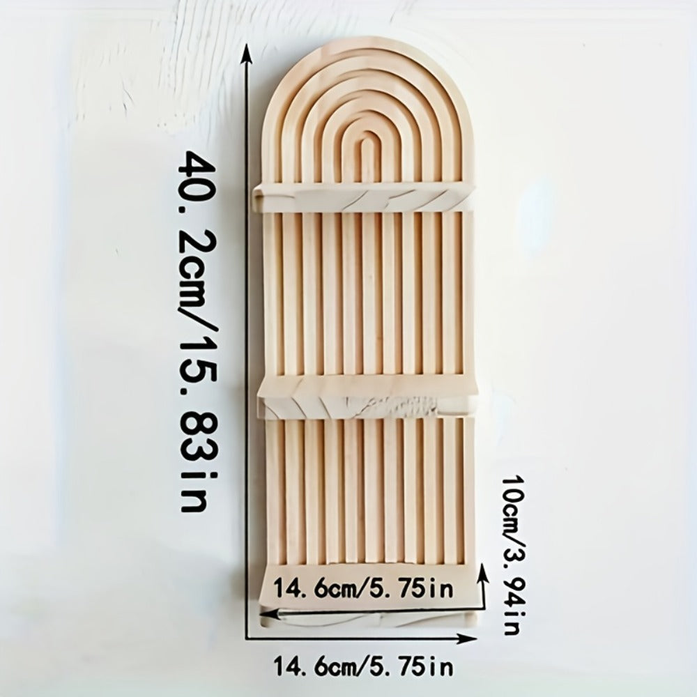 Boho Wooden Wall Shelf Floating Plant Shelf ¨C 3 or 5 Tier Oval Hanging Flower Pot Rack, Minimalist Bedroom Living Room Storage Display Shelf, Wall-Mounted Wood Decor for Home & Apartment