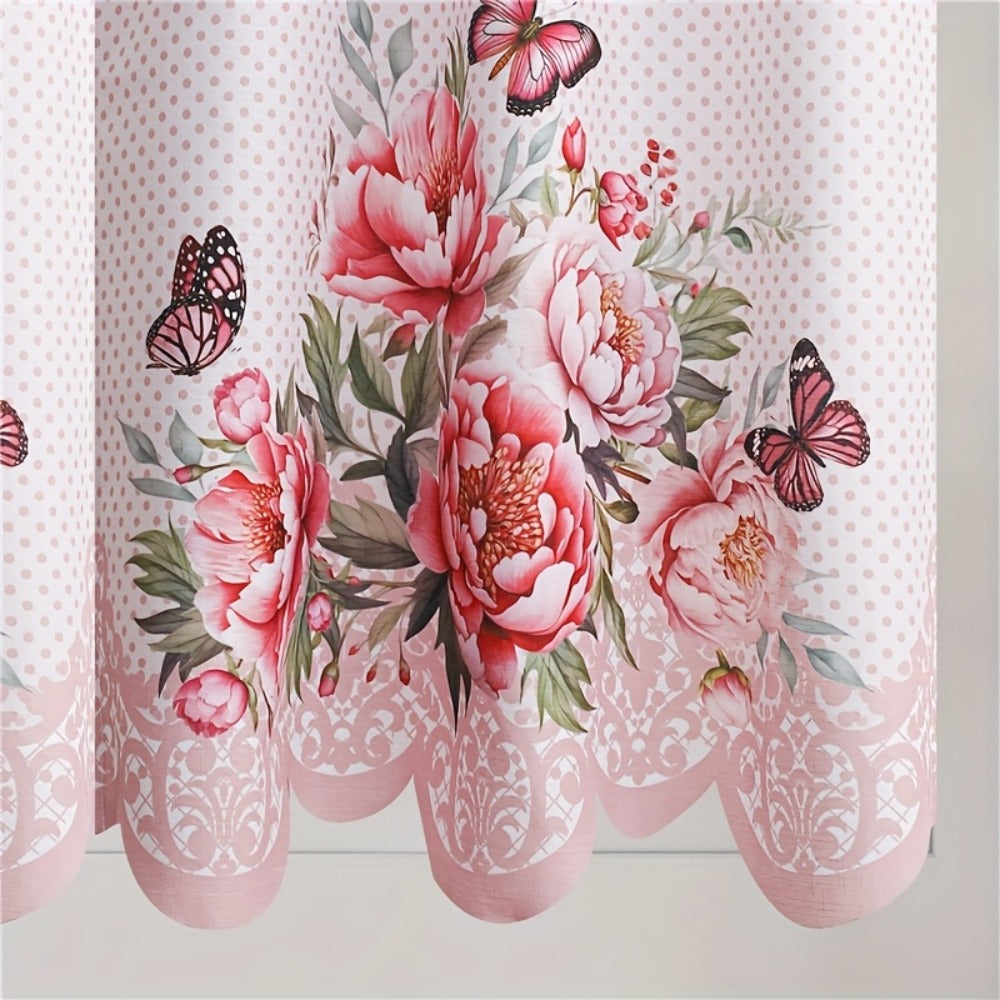 Blackout Kitchen Curtains 3-Piece Set with Butterfly Floral Print - Rod Pocket Window Curtains for Kitchen, Living Room, Bedroom, Bathroom & Restaurant, Polyester Fabric, Machine Washable
