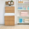 Laundry Hamper with Lid Large Capacity Woven Rattan Storage Basket, Collapsible Clothes Hamper with Handles & Removable Liner, Foldable Breathable Wicker Basket for Bedroom Home Dorm, 2 Sizes