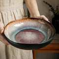 Irregular Deep Dish Ceramic Plate | Artisan Handcrafted Salad Soup Bowl Dish | Unique Edge Design | Dishwasher Safe Tableware for Family Dining