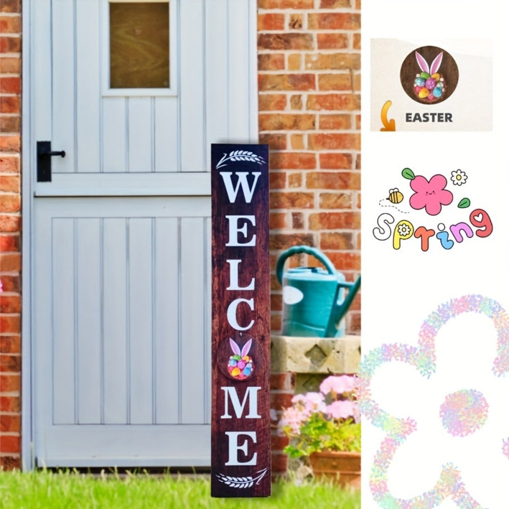 Porch Sign with 12 Interchangeable Seasonal Icons 47 Inch Tall - Welcome Sign for Front Door, Wind Resistant Leaner Board for Patio Yard Farmhouse Entryway, 4th of July Independence Day Decor