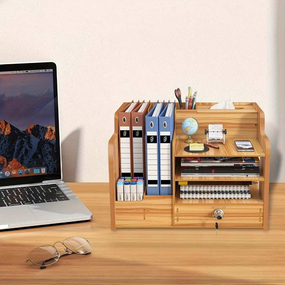 Wooden Desk Organizer for Office, Stackable Paper Tray File Holder for Home Office School, Desktop Document Sorter