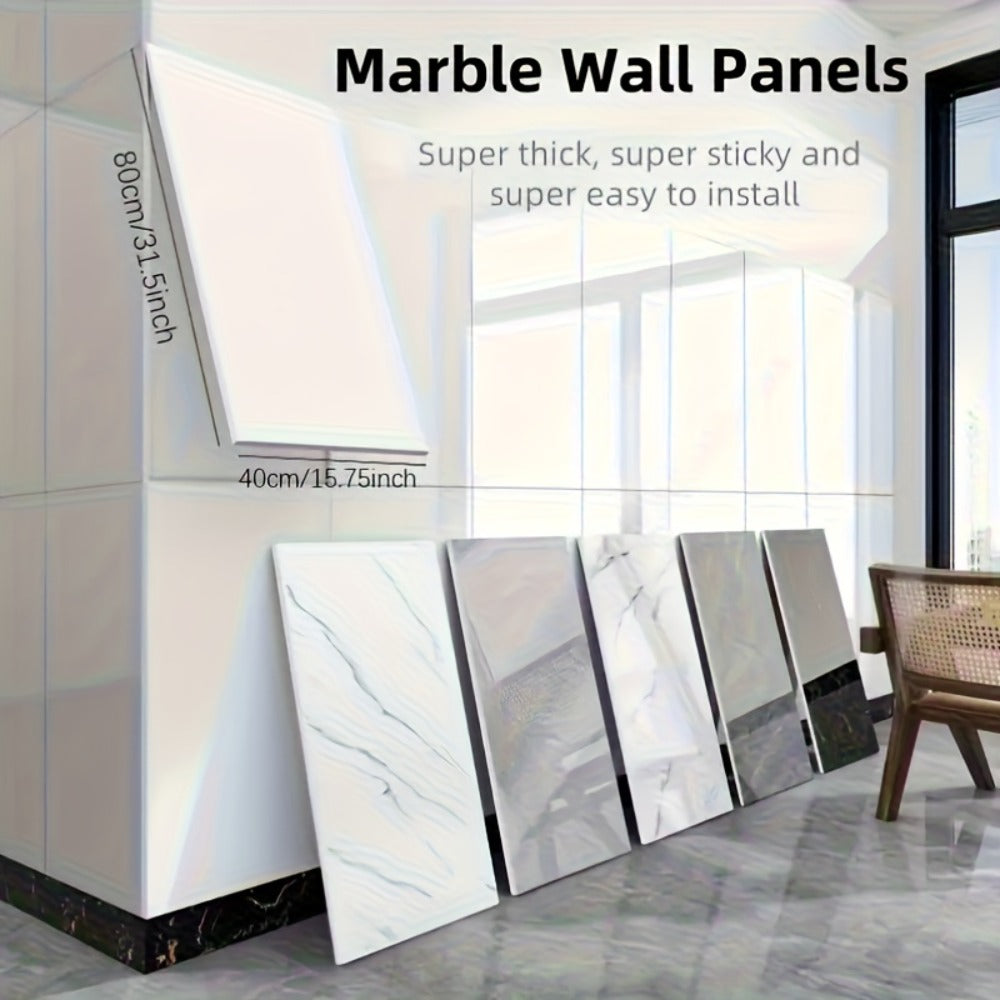 Marble Pattern Wall Stickers Vinyl Decals Oversized Glam Style Self Adhesive High Gloss Removable Wallpaper for Kitchen Bathroom Living Room Office Home Decor 20 40 Pieces Multiple Colors