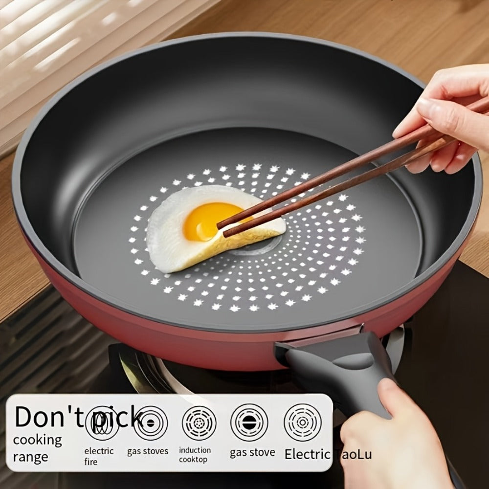 Nonstick Frying Pan with Lid 9.45 10.24 11.02 Inch Cast Iron Style Flat Bottom Skillet Stainless Steel Handle Smoke-Free Lightweight Cookware for All Stovetops Fried Eggs Steak Pancakes