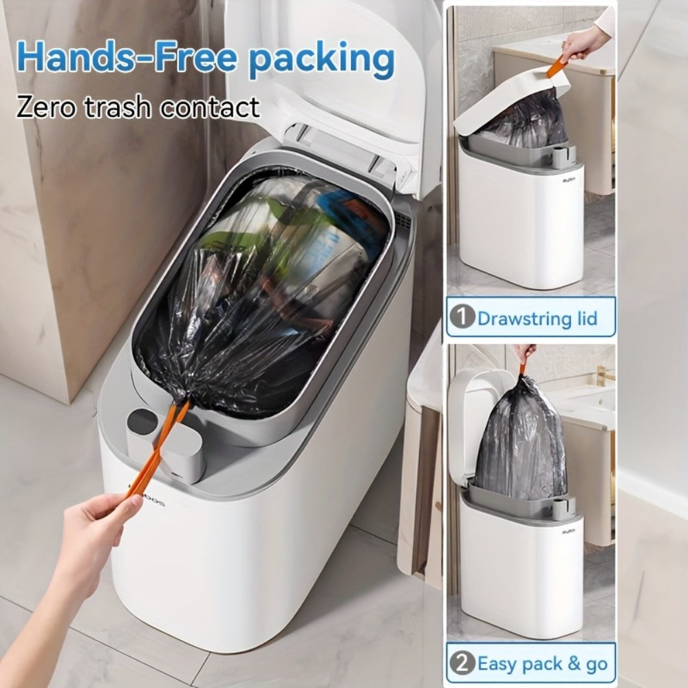 Automatic Sensor Trash Can Self-Emptying 3.8 Gallon with Drawstring Bags - Hands Free Infrared Smart Waste Bin for Bathroom Kitchen Bedroom Office Dorm Room