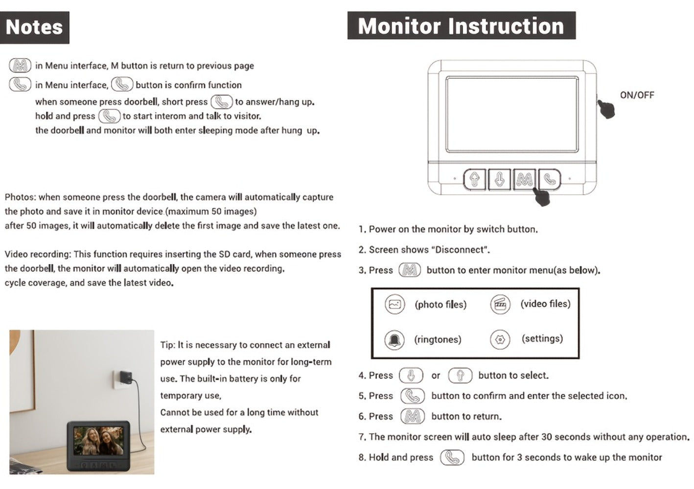 WiFi Video Doorbell with 4.3 Inch Indoor Monitor | Waterproof Night Vision Two-Way Audio Rechargeable Battery | Auto Photo Video Recording Senior Friendly Real-Time Monitoring