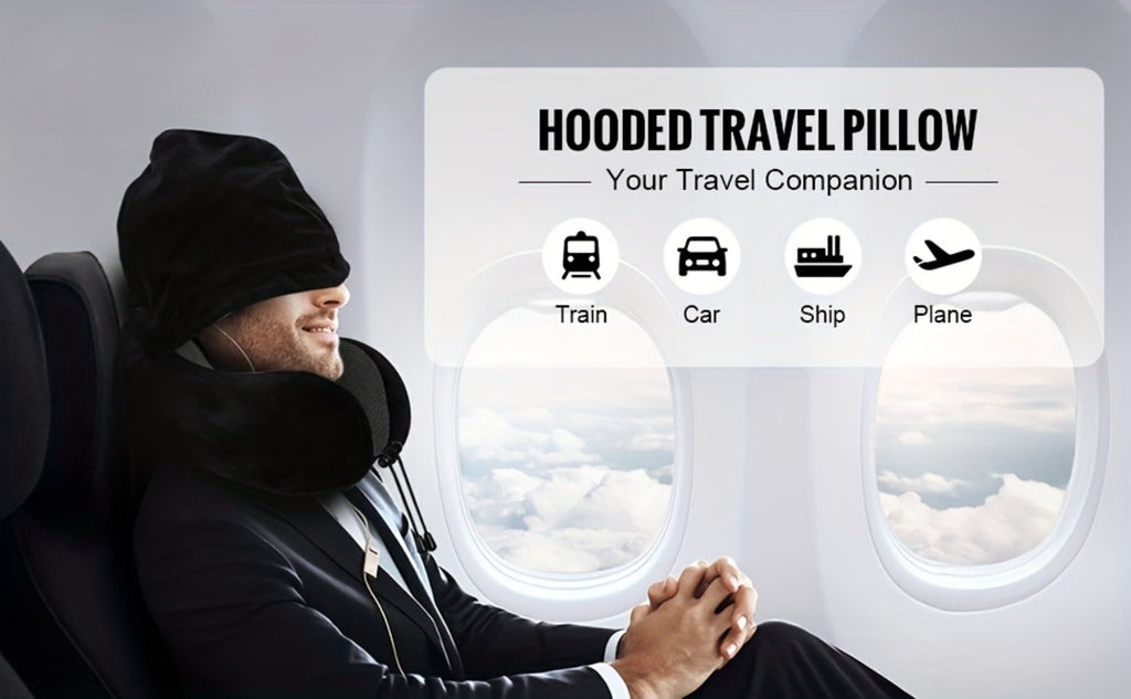Travel Neck Pillow U-Shaped with Eye Mask Adjustable Portable Ergonomic Neck Support Soft Washable Cover for Airplane Car Home Office Napping Pink Blue Black Grey