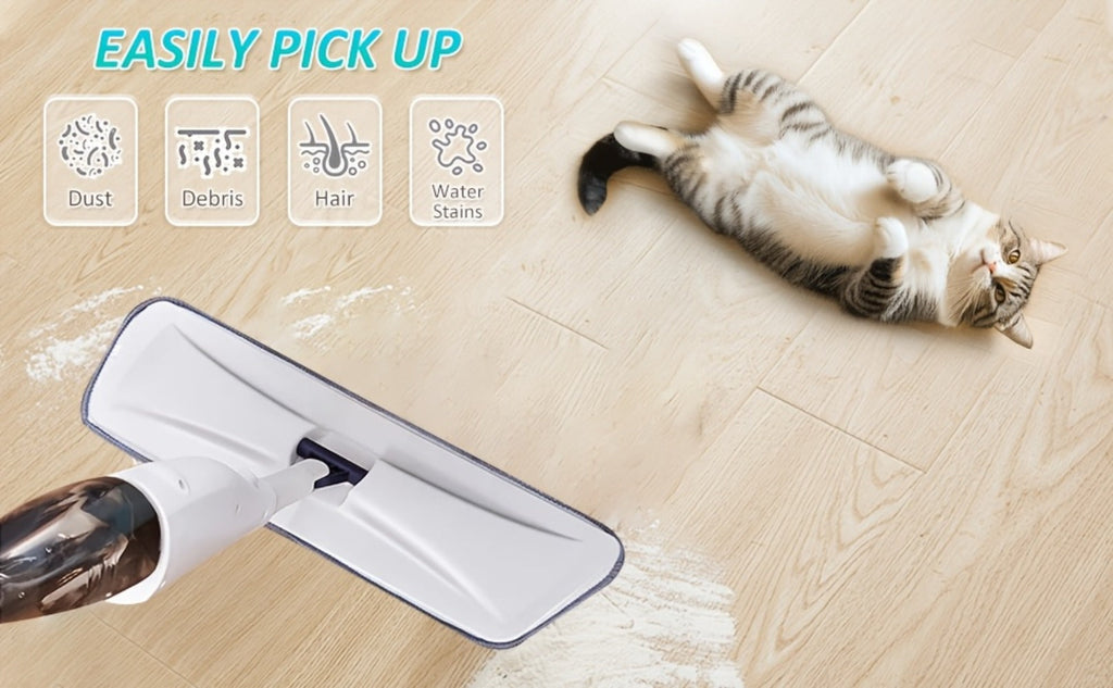 Spray Mop with 3 Washable Microfiber Carbon Fiber Pads Water Spraying Flat Mop Wet Dry Dual Use Floor Cleaning for Hardwood Laminate Tile Ceramic 4pc White