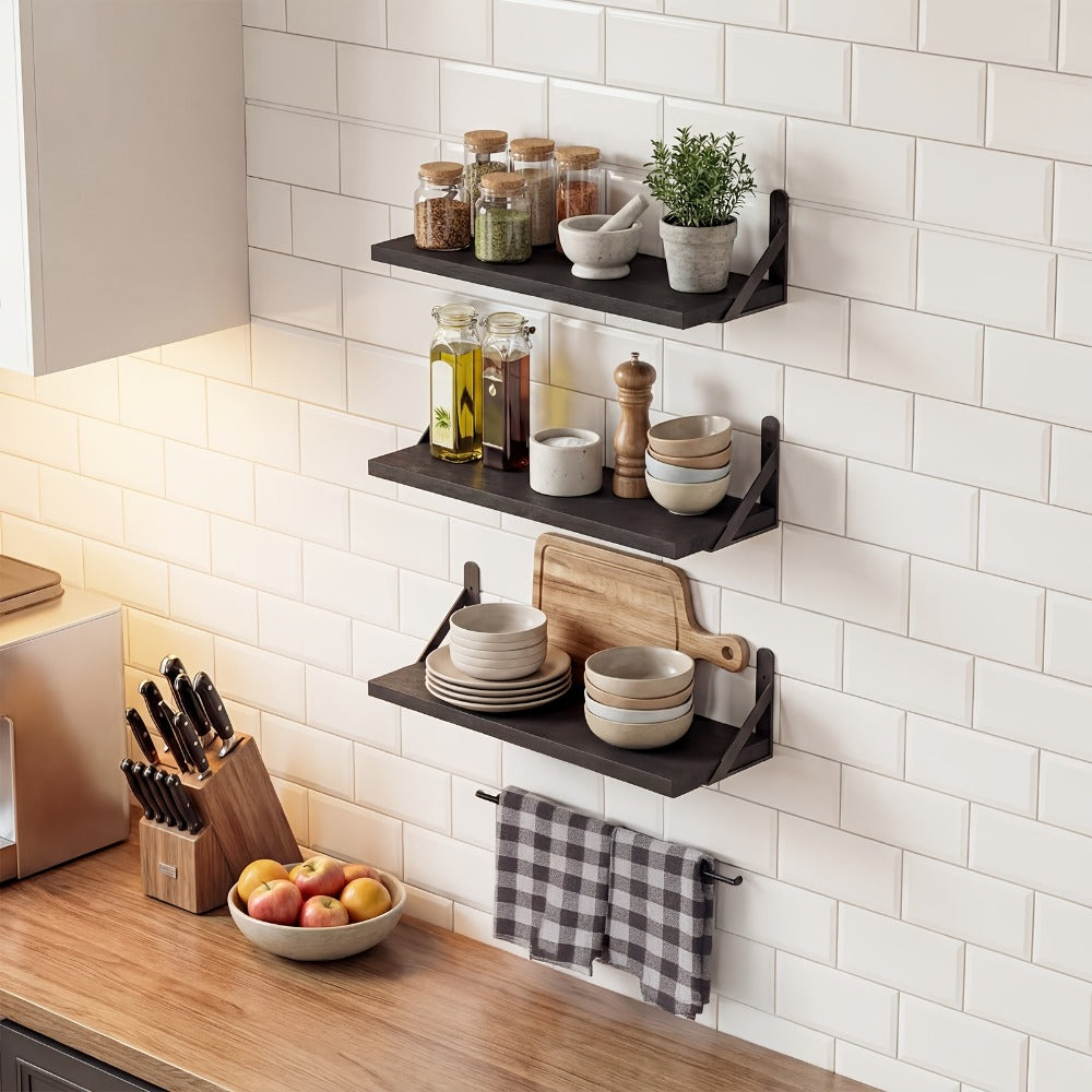 Floating Shelves for Wall ¨C 3 or 6pcs Heavy Duty Farmhouse Wall Shelves for Bedroom, Bathroom, Living Room & Kitchen Decor ¨C Long Ledge Shelf for Storage & Display (Multiple Colors & Sizes)