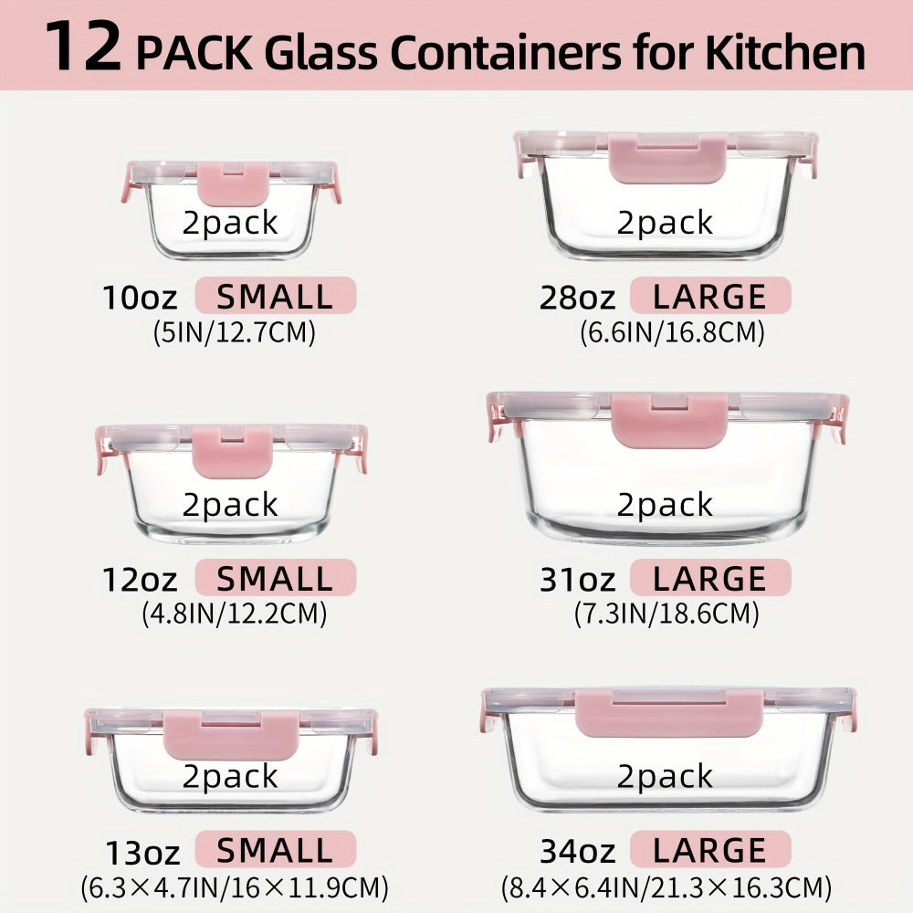Glass Food Storage Containers with Airtight Lids - Borosilicate Glass Meal Prep Containers Set, Microwave Dishwasher Freezer Safe, BPA Free, Leak Proof Lunch Containers for Kitchen