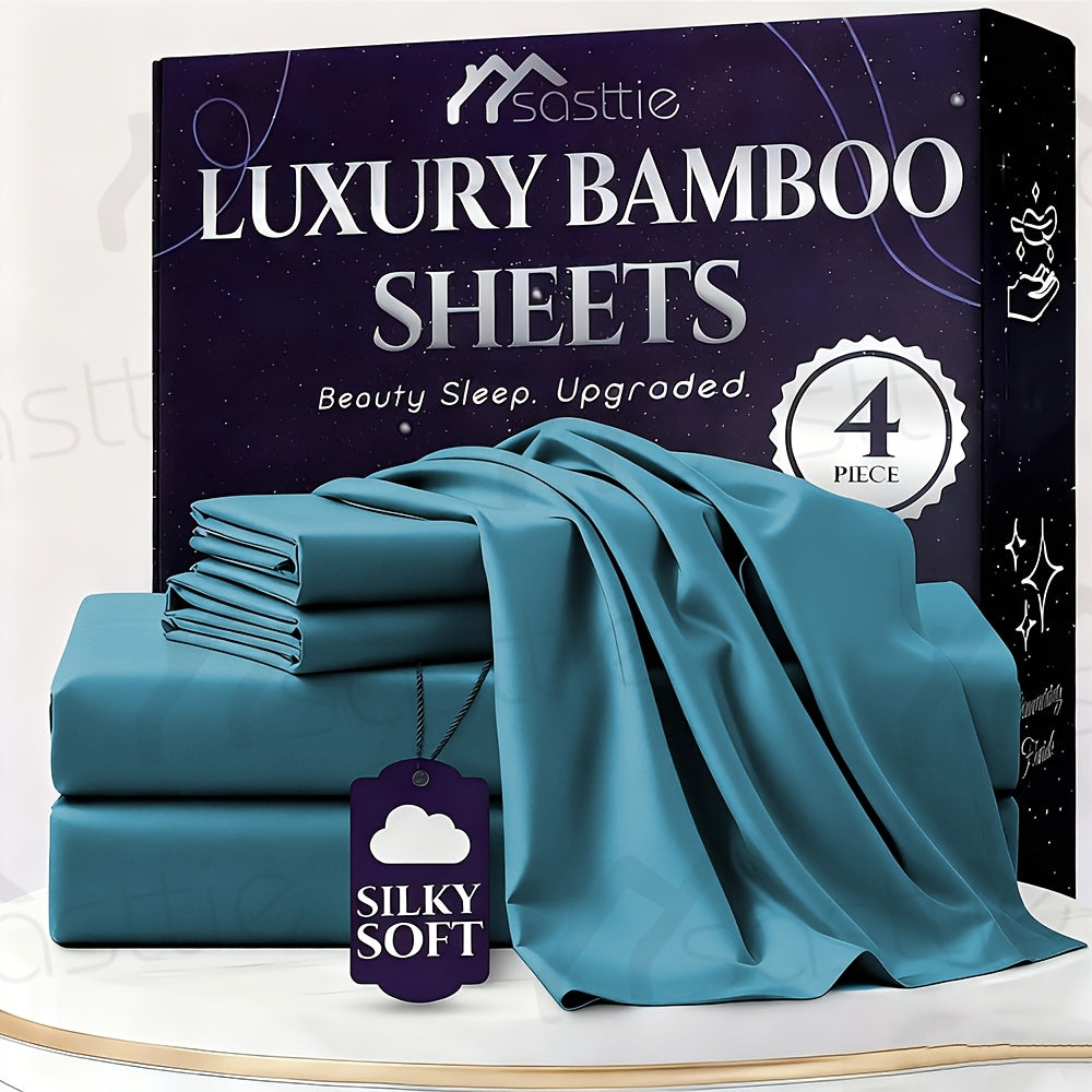 Fitted Sheet Bamboo Blend Deep Pocket Breathable Bed Sheet Set with Pillowcase