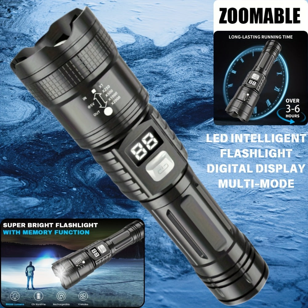 Rechargeable LED Flashlight Set 4pcs - Super Bright Zoomable Tactical Flashlight with USB Charging, IP65 Waterproof, Long Range High-Power Work Light for Camping, Hiking, Emergency & Outdoor Survival