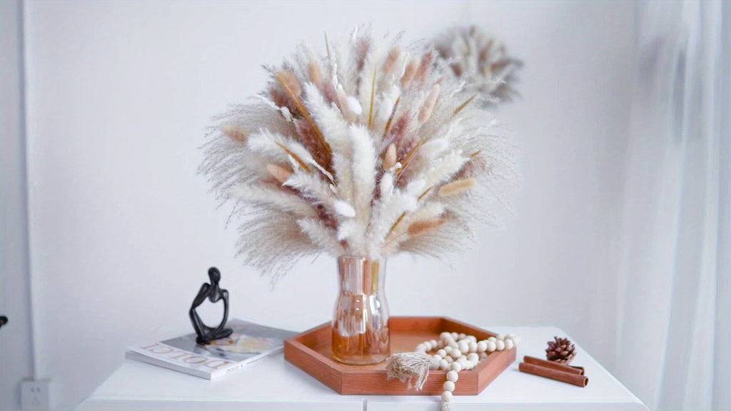 Pampas Grass Decor 120pcs Natural Dried Floral Arrangement Boho Bouquet for Wedding Centerpiece Table Decor Rustic Home Decor Vase Filler Aesthetic Room Decor Bohemian Style