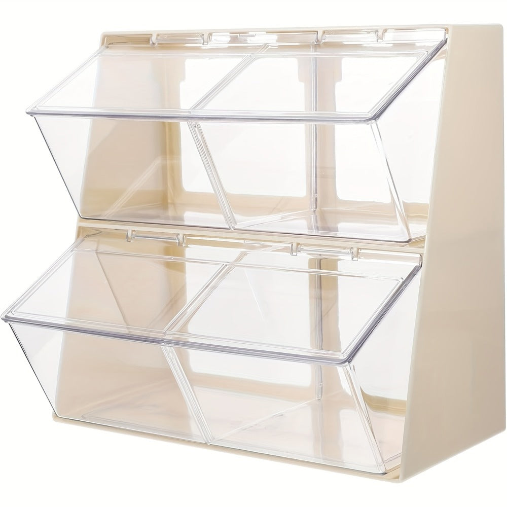 Acrylic Tea Bag Organizer Box with Lid, Large Capacity 3-Compartment Transparent Storage Chest for Kitchen Countertop, Food-Safe Acrylic Holder for Tea Bags, Coffee Capsules, Milk Powder & Masks