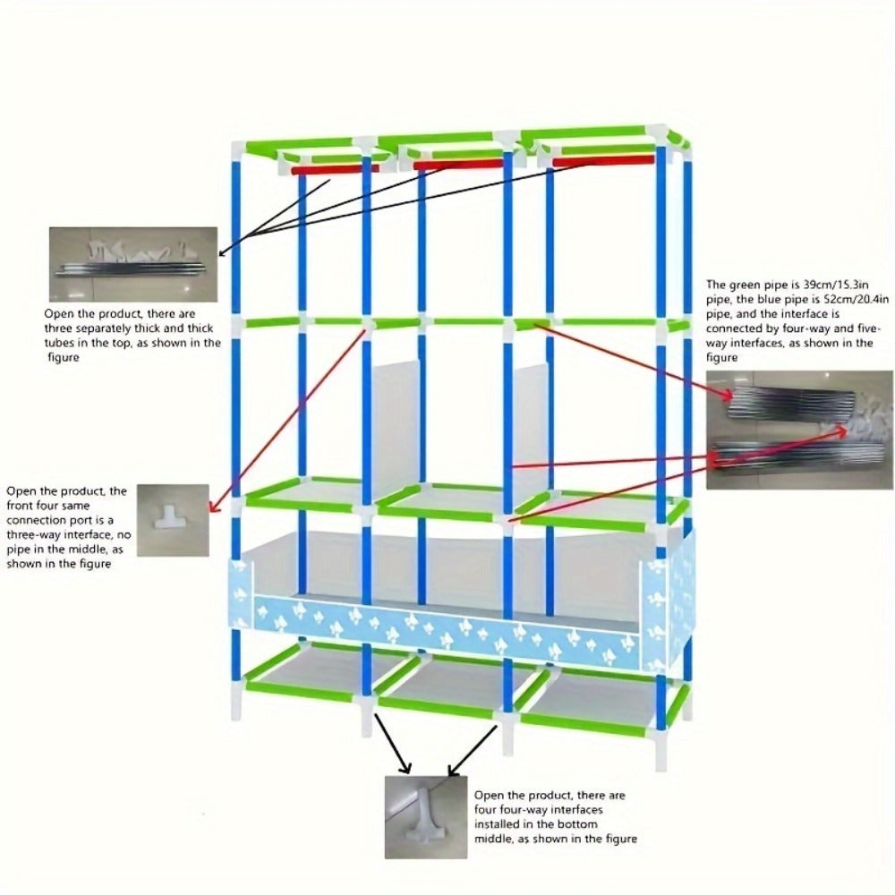 Portable Wardrobe Closet with Steel Frame & Non-Woven Shelves ¨C Dustproof Clothes Storage Organizer, Visible Grid Sections, 67x17.7x50.4 Inch Bedroom Wardrobe for Shoes, Clothes & Accessories