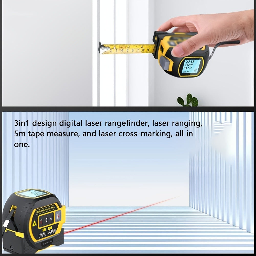 Laser Distance Meter 3-in-1 60M Laser Rangefinder with 5M Tape Measure Laser Cross Line Area Volume Pythagorean Measurement 20 Data Memory for Construction Housing Survey