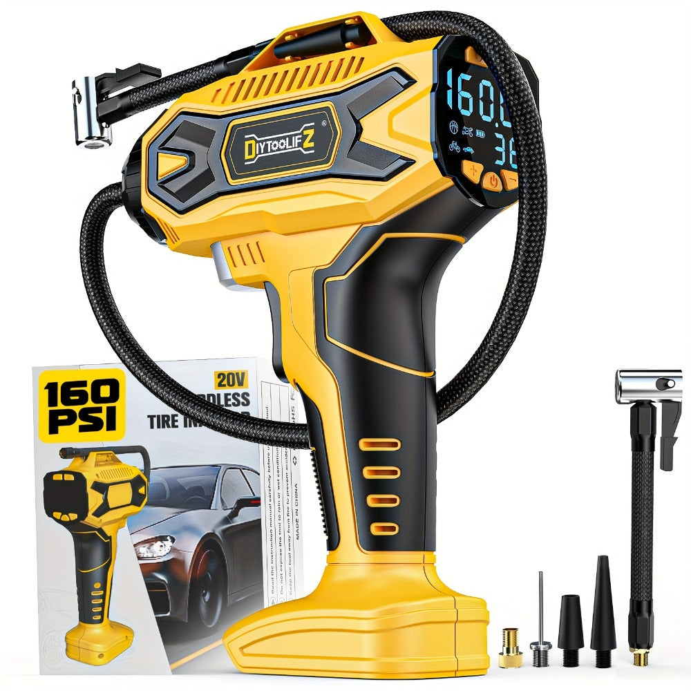 Cordless Tire Inflator 160PSI Portable Air Compressor Compatible with DeWalt 20V / 18V Battery ¨C Digital Pressure Gauge, Fast Inflation for Cars, Motorcycles, Bicycles & Sports Balls (Battery Not Included)