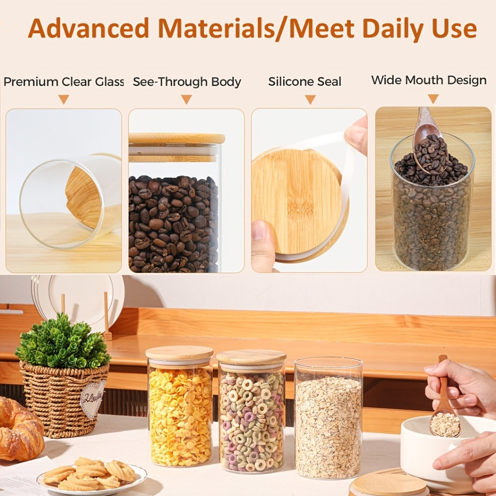 Glass Food Storage Containers Set of 6 with Bamboo Lids & Labels, 32oz Airtight Clear Glass Jars for Pantry Kitchen ¨C Flour Sugar Tea Coffee Spice Herbs