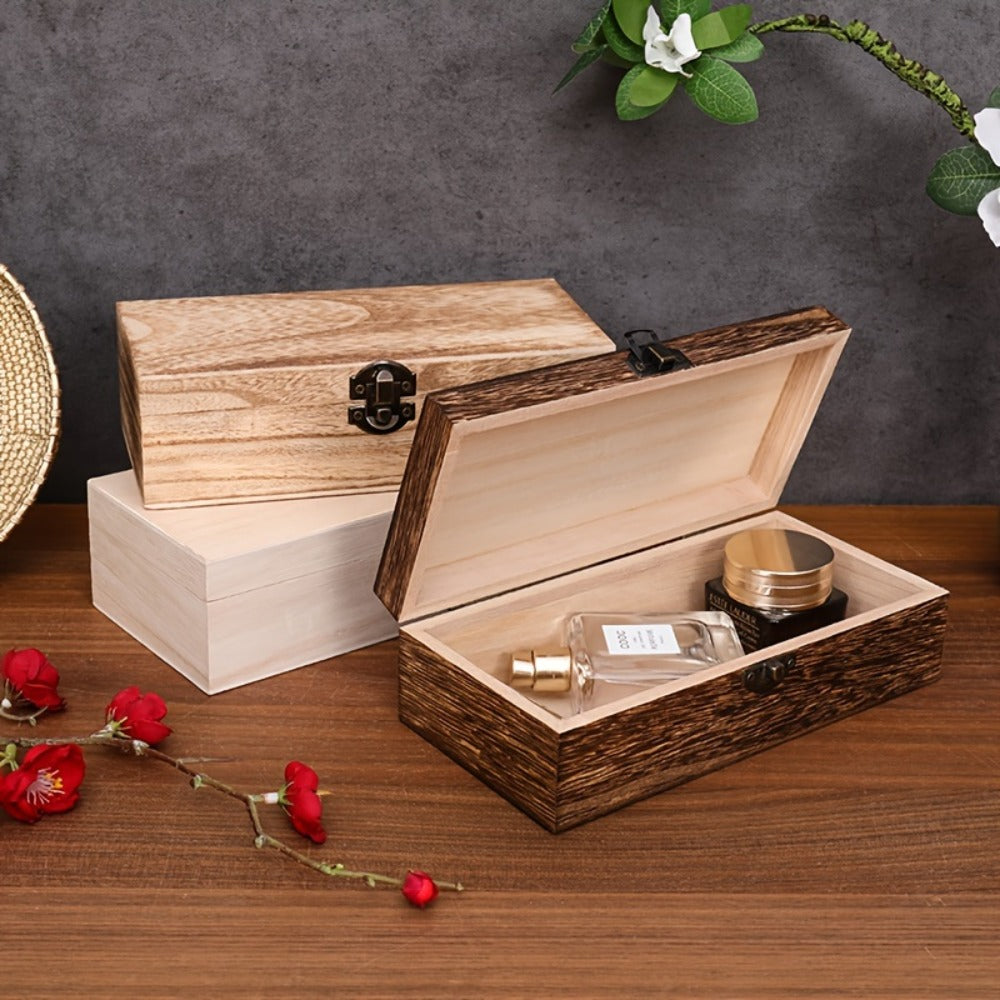 Jewelry Box with Lid & Lock Clasp Set of 3 ¨C Vintage Wooden Storage Boxes for Jewelry, Daily Essentials & Gift Packaging, Versatile Home Organizer in 3 Colors