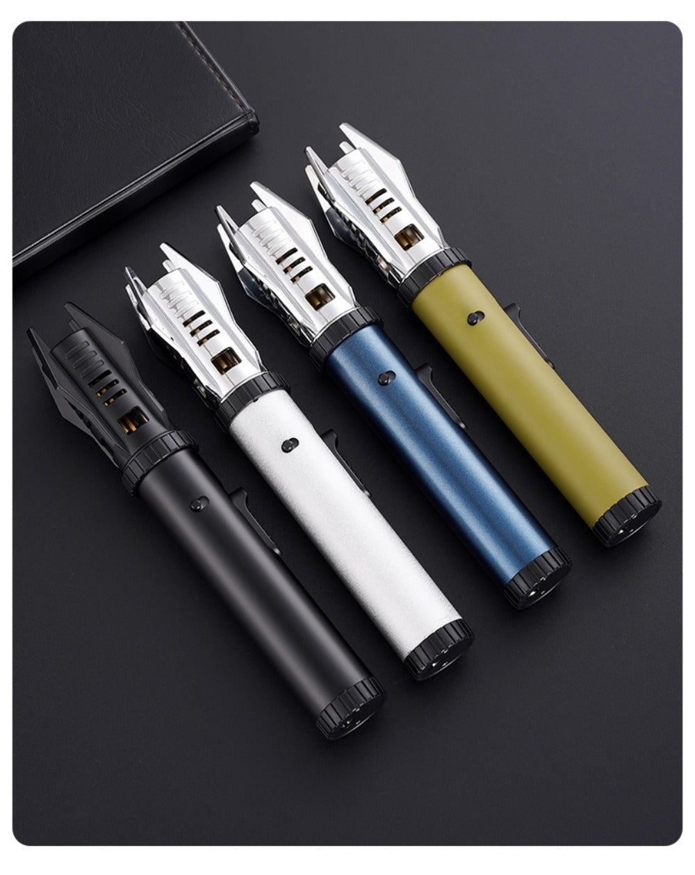 Windproof Turbo Torch Lighter 360 Degree Ignition Metal Jet Flame Lighter with Safety Lock Adjustable Flame for Camping BBQ Outdoor Cooking Butane Gas Not Included