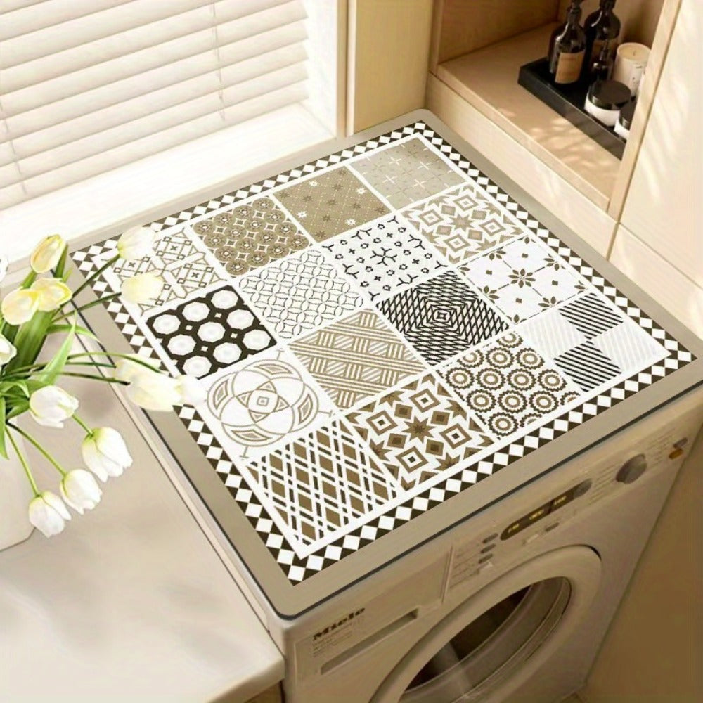 Washing Machine Cover Vintage Mosaic Pattern Dustproof Anti-Slip Diatomite Material 23.62 x 19.69 Inch Multi-Use Appliance Protector for Laundry Room Kitchen Top Load Washer