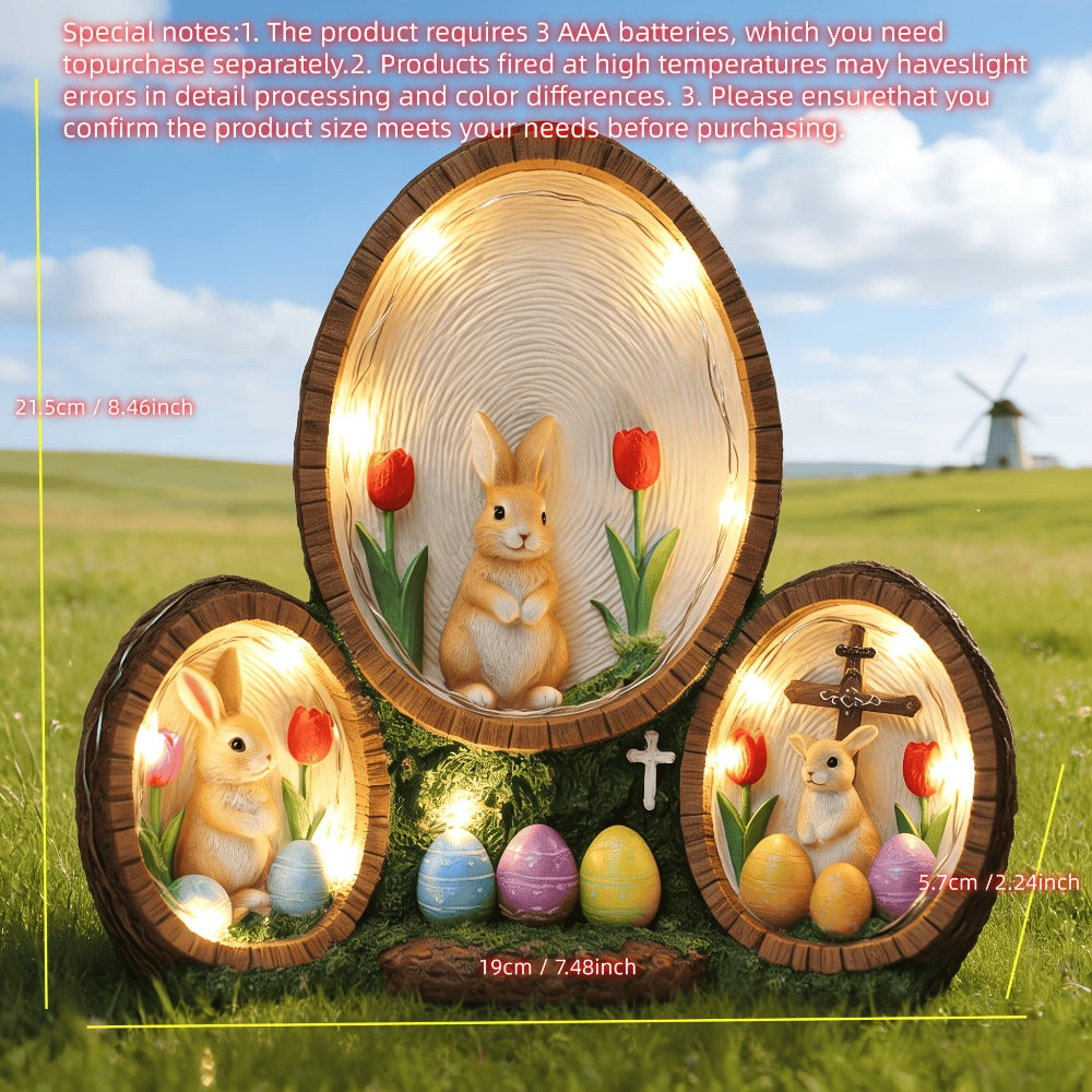 Handmade Resin Easter Egg Ornament - Painted Tulip Rabbit & Cross Decoration | Glowing Home Decor Accent for Easter, Valentine's Day & Spring Celebrations | High-End Resin Craft Holiday Gift