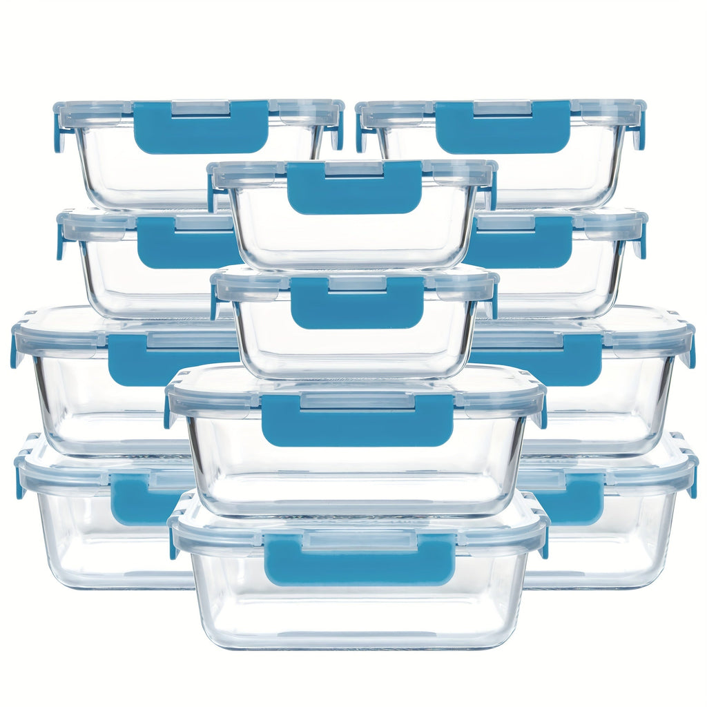 Glass Food Storage Containers with Airtight Lids - Borosilicate Glass Meal Prep Containers Set, Microwave Dishwasher Freezer Safe, BPA Free, Leak Proof Lunch Containers for Kitchen