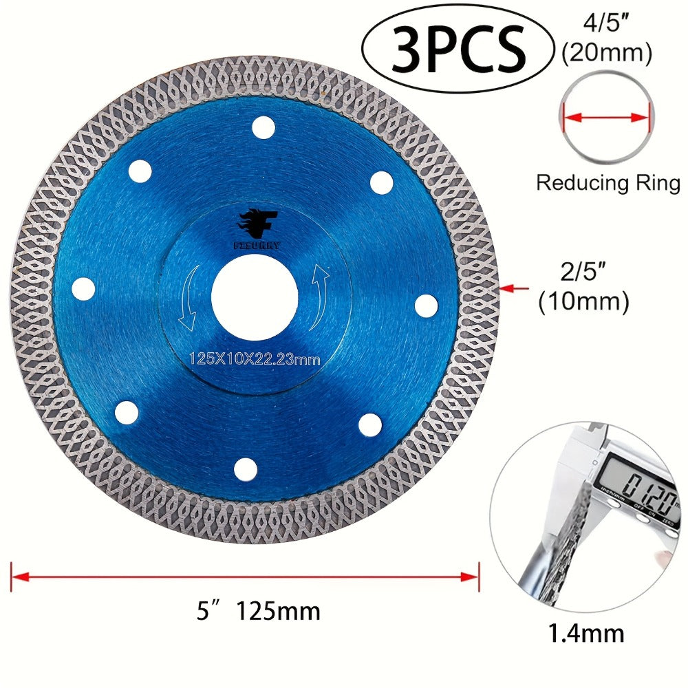 Diamond Saw Blade 4-1/2 Inch 3-Pack X-Teeth Ultra Thin Dry Wet Cut for Porcelain Ceramic Tile Brick Granite Concrete 13000 RPM 7/8 Arbor with 5/8 Adapter DIY Home Use