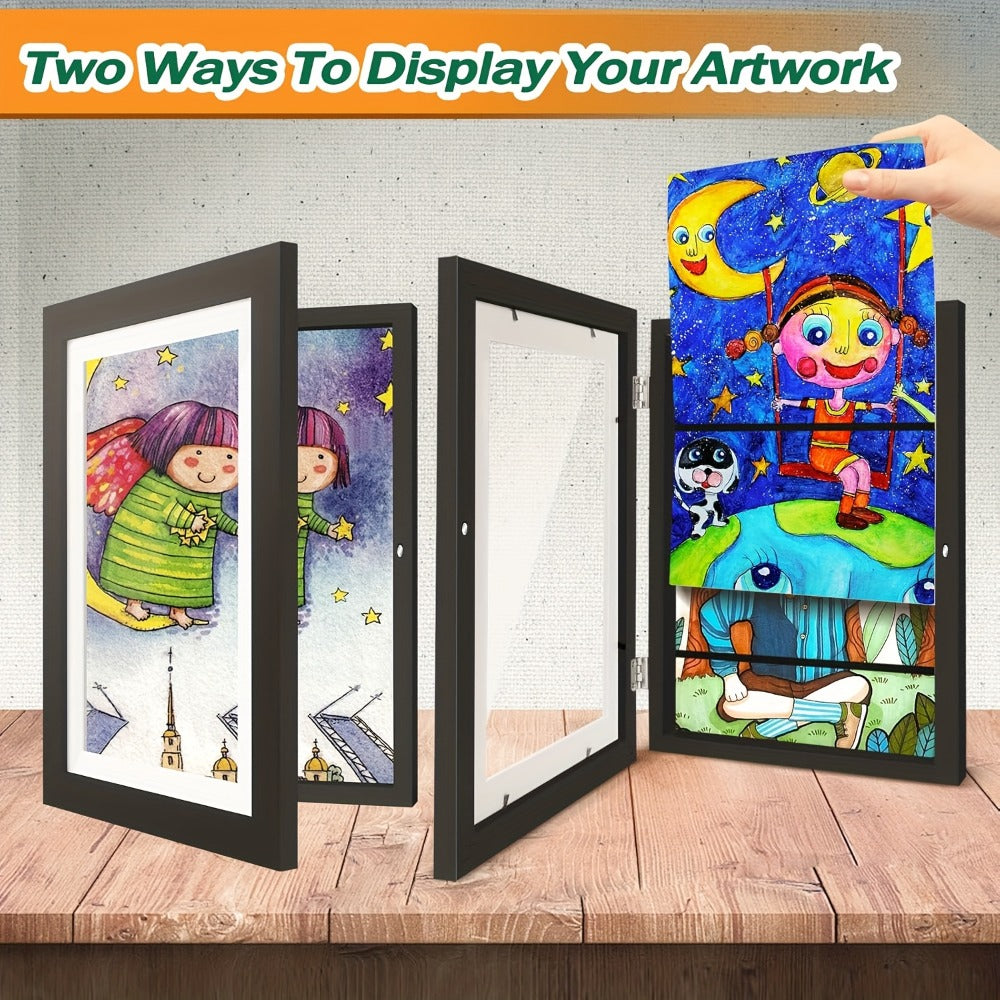 Kids Artwork Frames Front Opening Changeable 8.5x11 Inch Children Art Display Picture Frame for Drawing Crafts Photos Holds 130 Pieces Wood Black White