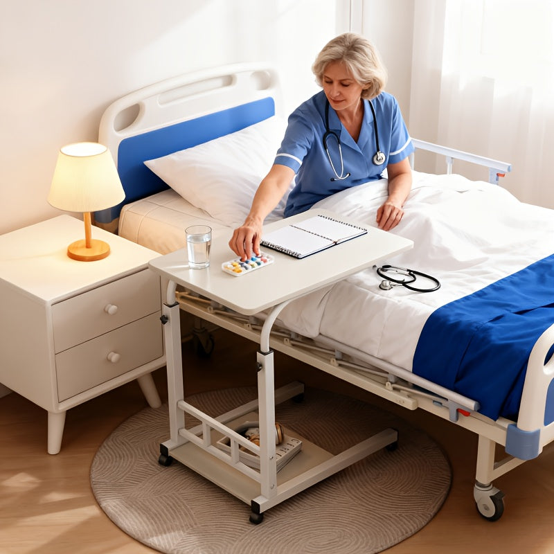 Bedside Table with Wheels Adjustable Height ¨C Multi-Style Nursing Care Table for Elderly & Patients | Single & 3-Tier Rolling Overbed Dining Table, Home Medical Convalescent Furniture, 13 Styles