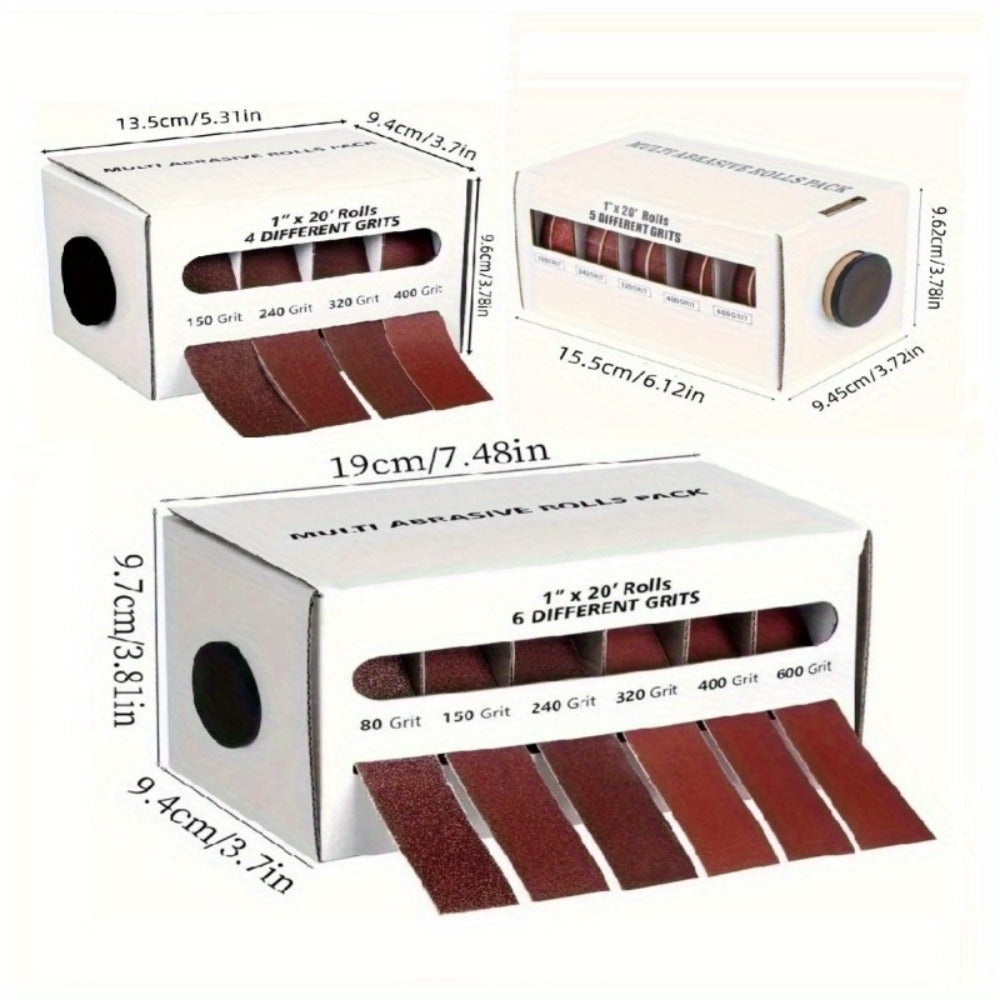 Sandpaper Roll with Dispenser, Aluminum Oxide Multi-Grit Emery Cloth 80-600, 4/5/6 Piece Set, 236 Inch for Wood Metal Glass Woodworking Sanding Blocks DIY