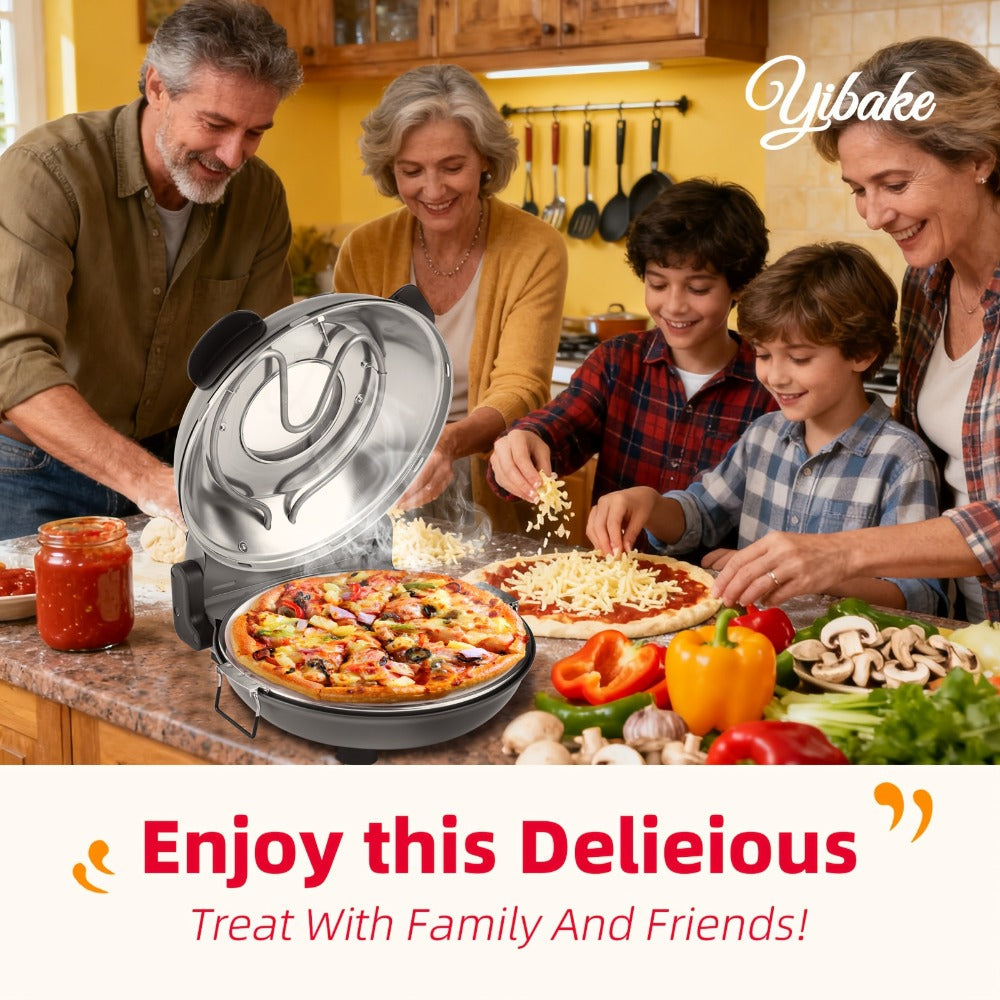 Indoor Pizza Oven 12 Inch Countertop Electric Pizza Maker 1200W ¨C Reaches 800¡ãF in Minutes, Dual Knob Control, Ceramic Stone, Transparent Window, Anti-Scald Handles for Home Kitchen