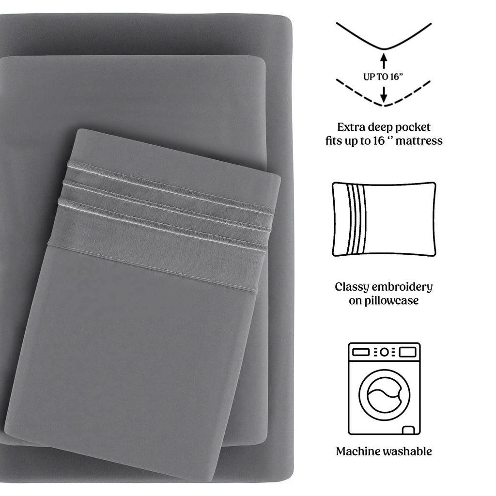 Bed Sheets Set 4-Piece Microfiber 1800 Series Deep Pocket Fitted Sheet Flat Sheet Pillowcases Soft Breathable Wrinkle Fade Resistant Twin Full Queen King Cal King 20 Colors