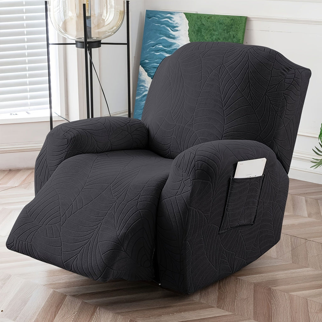 Jacquard Stretch Sofa Recliner Cover Big Leaves - High Stretch Soft Washable Slipcover for 1 2 3 Seat Loveseat with Console Furniture Protector Home Decor, 6 Colors