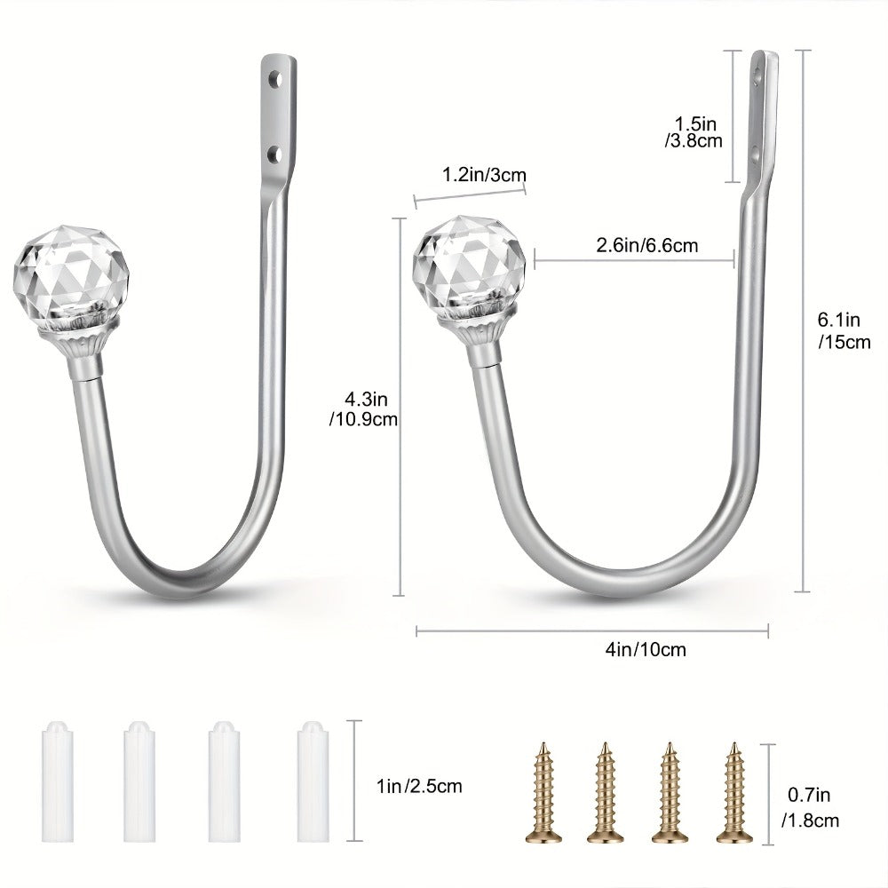 Crystal Curtain Holdbacks Wall Mounted 2-Pack Heavy Duty Metal Drapery Tieback Hooks Home Office Decor