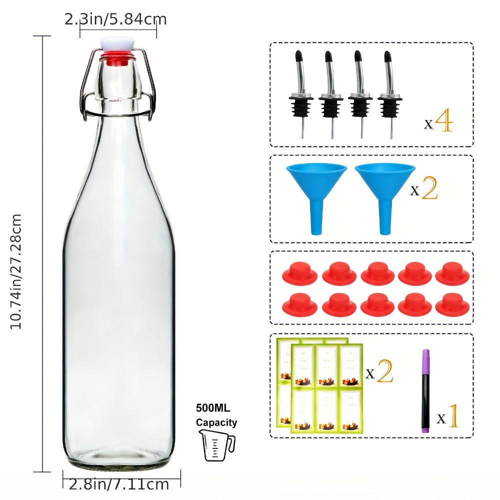 Flip Top Glass Bottles with Stopper 16oz | Airtight Swing Top Bottle for Kombucha, Juice, Vinegar, Honey, Vanilla Extract ¨C Kitchen Storage Set