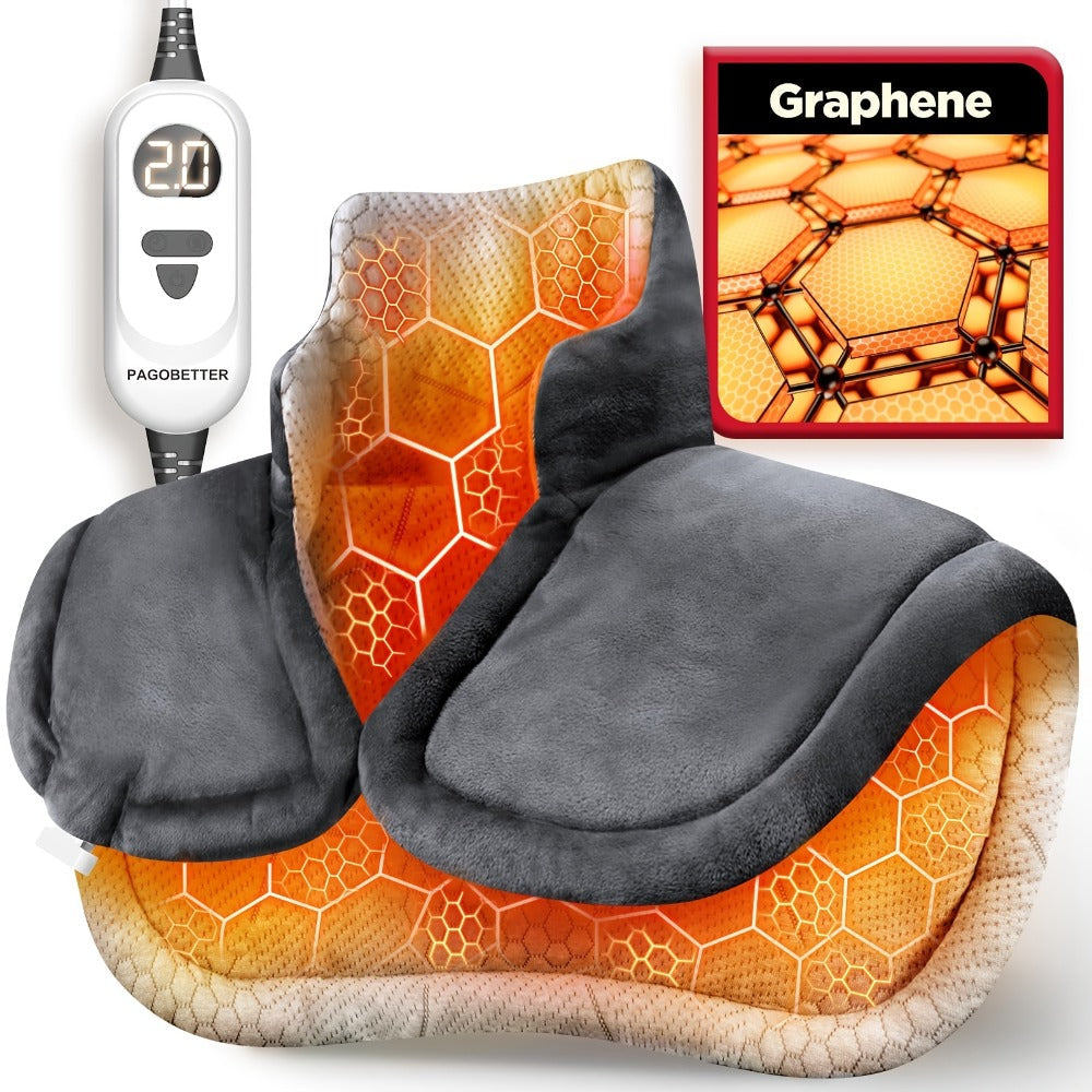 Heating Pad for Neck & Shoulders ¨C 130W Graphene Weighted Electric Pad, 6 Heat Settings, 4 Timers, Auto Shut-Off, Machine Washable