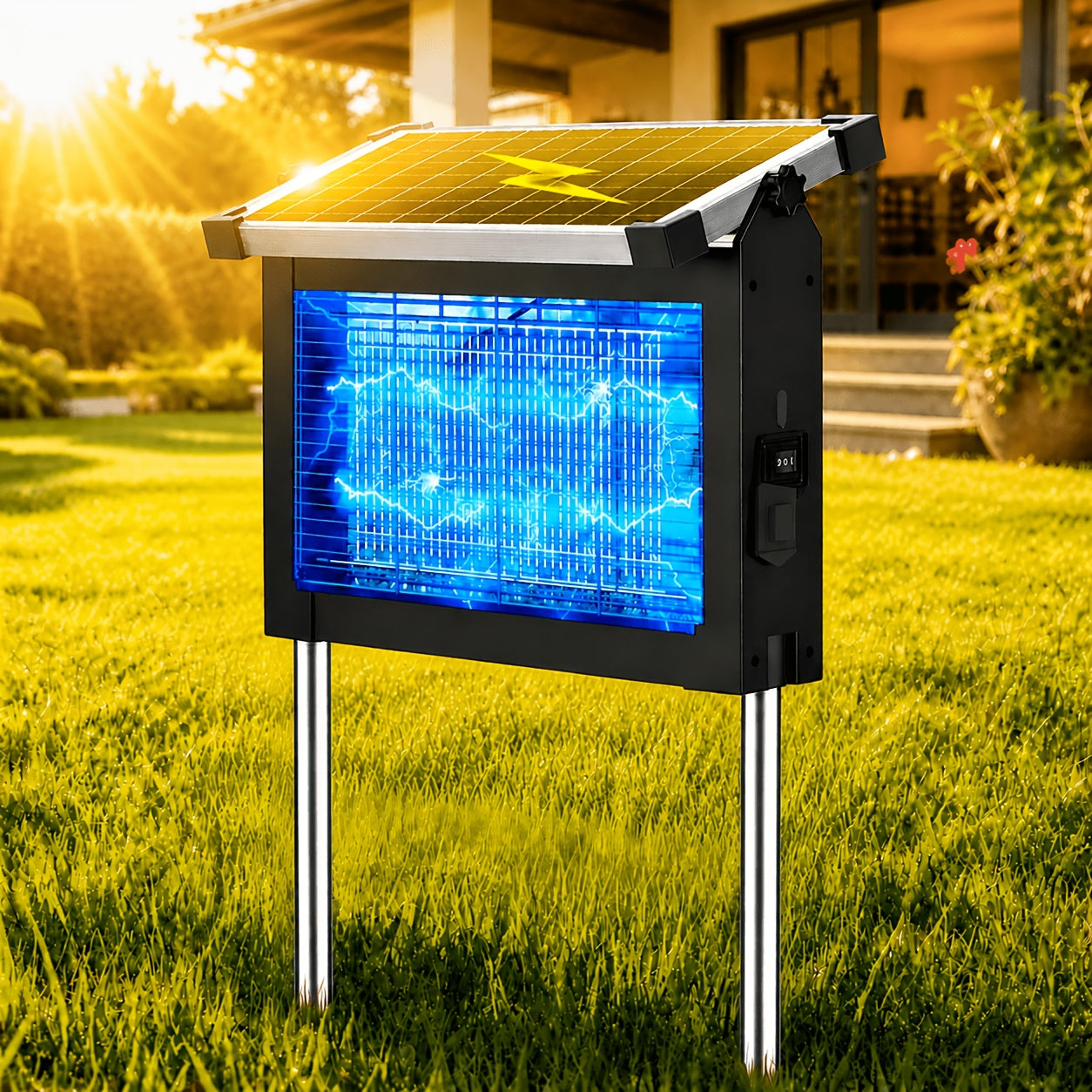 Solar Bug Zapper Outdoor 4200V ¨C Solar Powered Mosquito Killer with Auto/Manual Dual Mode, 2100 Sq.Ft Coverage, 12H Runtime, 3-Way Charging, 10FT Cord, Safe for Family & Pets, for Patio, Garden & Camping