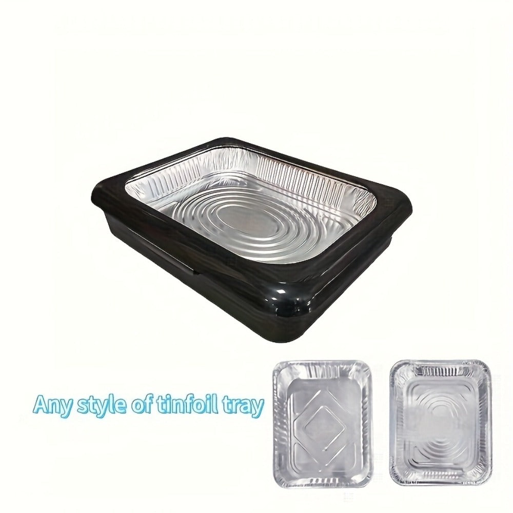Aluminum Foil Tray with Lid - 2-in-1 Stackable BBQ Salad Serving Container for Picnic Party Kitchen, Rectangular Disposable Food Tray Black White Red