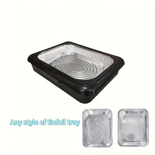 Aluminum Foil Tray with Lid - 2-in-1 Stackable BBQ Salad Serving Container for Picnic Party Kitchen, Rectangular Disposable Food Tray Black White Red