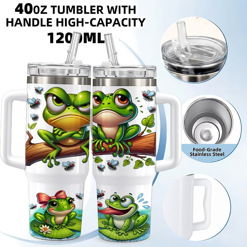 Frog Insulated Stainless Steel Water Bottle 16oz 40oz Cute Tumbler with Lid, Temperature Retention Travel Mug for Home Office Kitchen, Funny Gift for Women Men