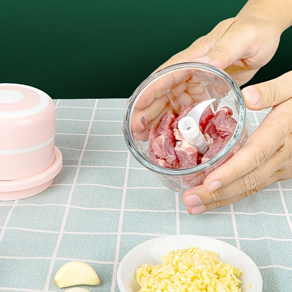 USB Electric Mini Food Chopper & Garlic Crusher, Portable 8.45oz Electric Vegetable Chopper with Meat Grinder Attachment, Rechargeable Kitchen Food Processor for Camping, Picnic & Home Use