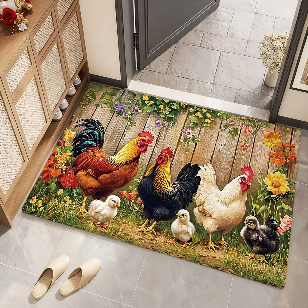 Rooster Kitchen Rugs Set 1/2/3/4pcs Vintage Farmhouse Anti-Slip Floor Mats for Kitchen Bedroom Bathroom Living Room Laundry Room Entrance