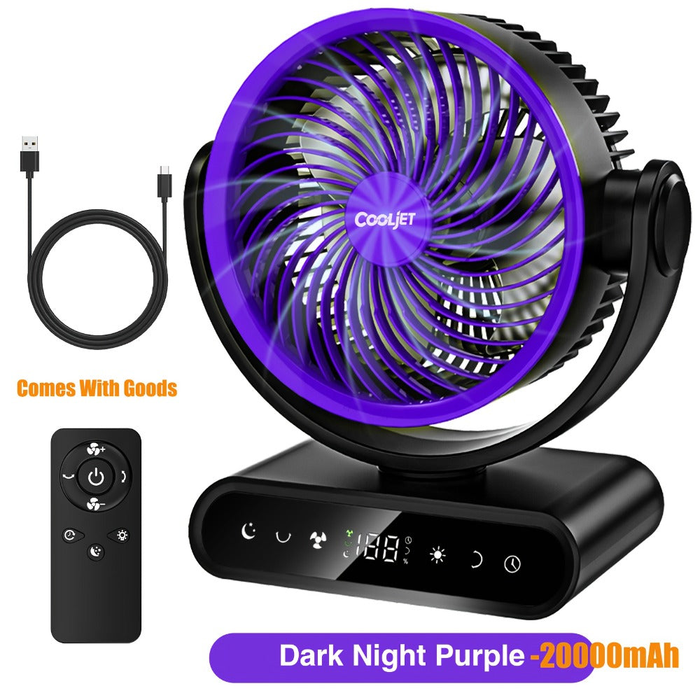 Camping Fan with LED Light Battery Powered 20000mAh 40000mAh 9-Inch 5-Speed Remote Control 90¡ã Tilt 120¡ã Oscillating Quiet Air Circulator for Outdoor Home