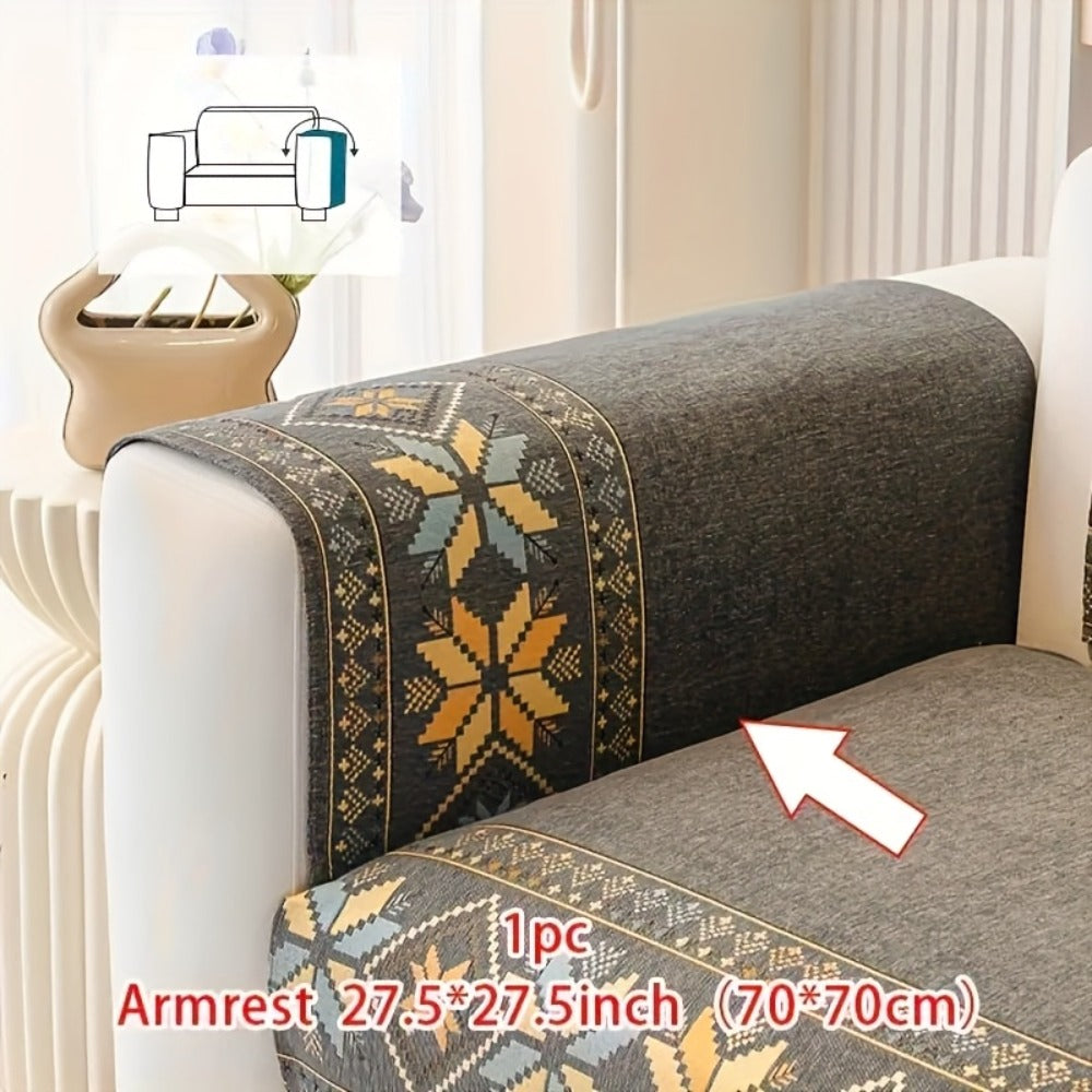 Chenille Sofa Slipcover 1pc Boho Vintage Style - Luxury Non-Slip Removable Four Seasons Universal Couch Cover | Armrest 1 2 3 4 Seater | Dark Gray Light Gray Blue | Living Room Home Decor