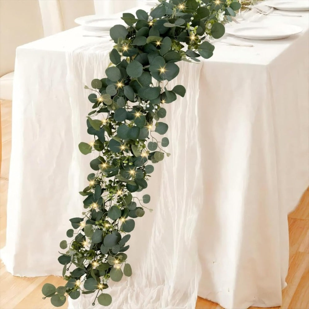 Lighted Eucalyptus Wreath Garland 6FT LED 2 Pack - Artificial Green Vine with Warm Lights for Wedding Centerpiece, Table Runner, Backdrop, Home & Seasonal Decor
