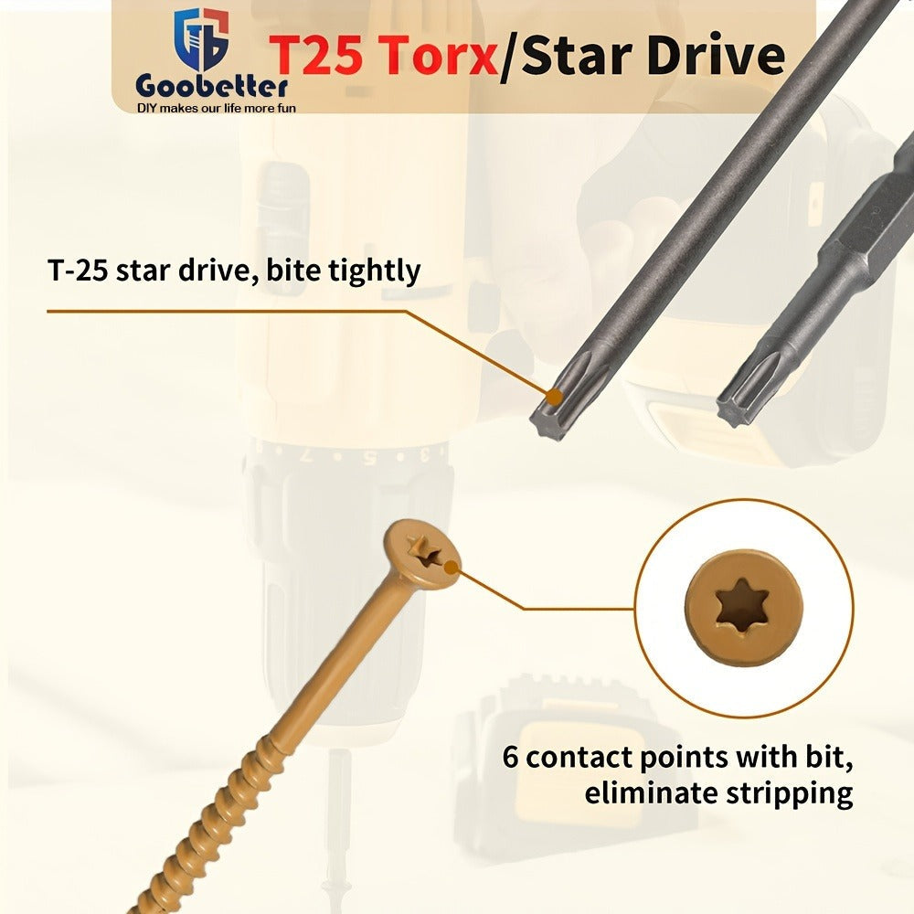400pcs #10 x 3-1/2¡± Torx Wood Screws Rust Resistant Yellow Ceramic Coating ¨C Flat Head Fully Threaded Self-Tapping Screws for Wood Fastening Decking & Construction